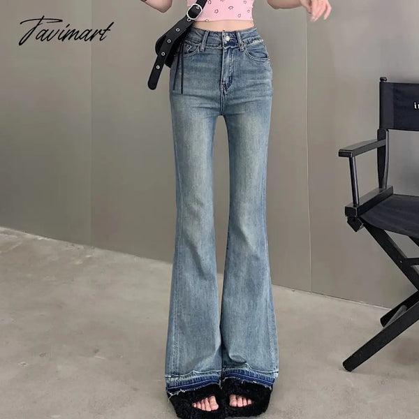 Tavimart Women Vintage Jeans Spring Summer High Waist Slim Denim Blue Casual Female Clothing Flare