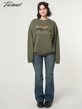 Tavimart Women Vintage National Park Embroidery Relaxed Sweatshirt In Olive Green