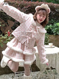 Tavimart Women Winter New Fashion Japanese Style Sweet Faux Fur Coat + Ruffles Plaid Mini Skirts 2