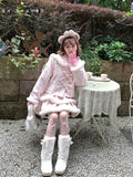 Tavimart Women Winter New Fashion Japanese Style Sweet Faux Fur Coat + Ruffles Plaid Mini Skirts 2