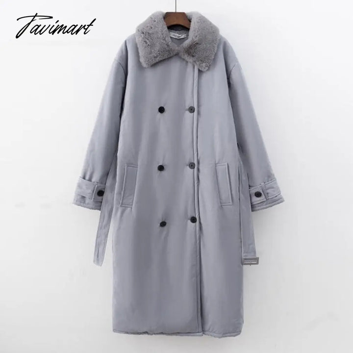 Tavimart Women Winter Stylish Thick Warm Fur Collar Long Parka Runway Designer Long Coat Female