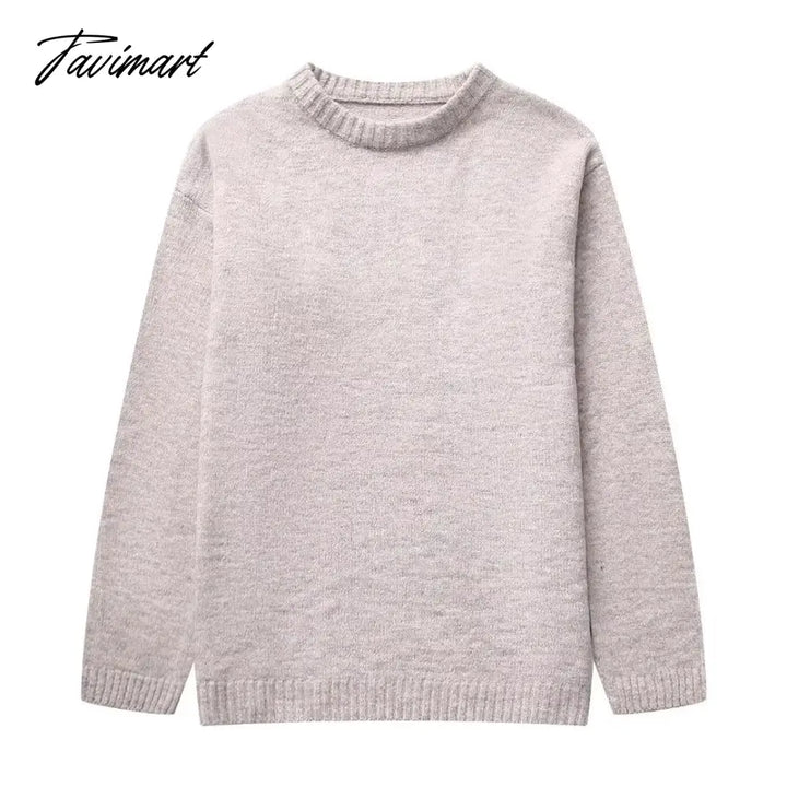 Tavimart Women’s Solid O-Neck Pullover Sweaters Autumn Winter Long Sleeve Knitted Jumpers