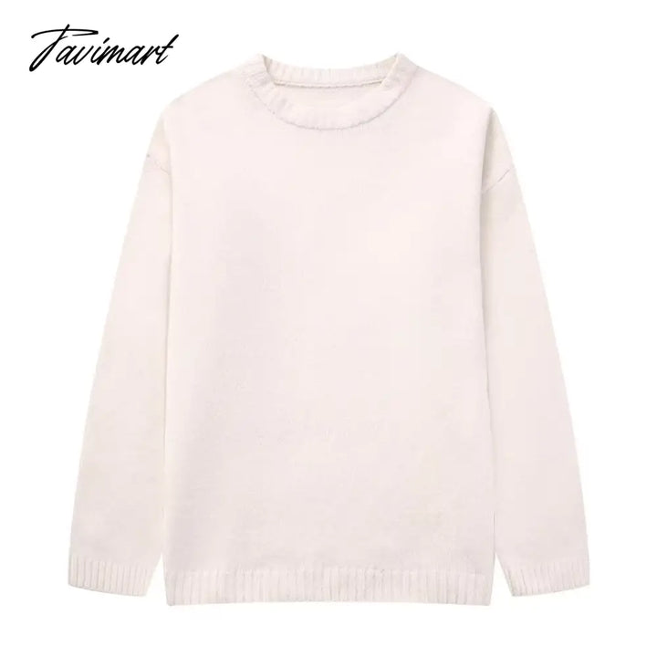 Tavimart Women’s Solid O-Neck Pullover Sweaters Autumn Winter Long Sleeve Knitted Jumpers