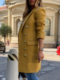Tavimart Woolen Coat Women Spring New Fashion Long Yellow Black Suit Collar Blends Jacket Female