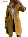 Tavimart Woolen Coat Women Spring New Fashion Long Yellow Black Suit Collar Blends Jacket Female