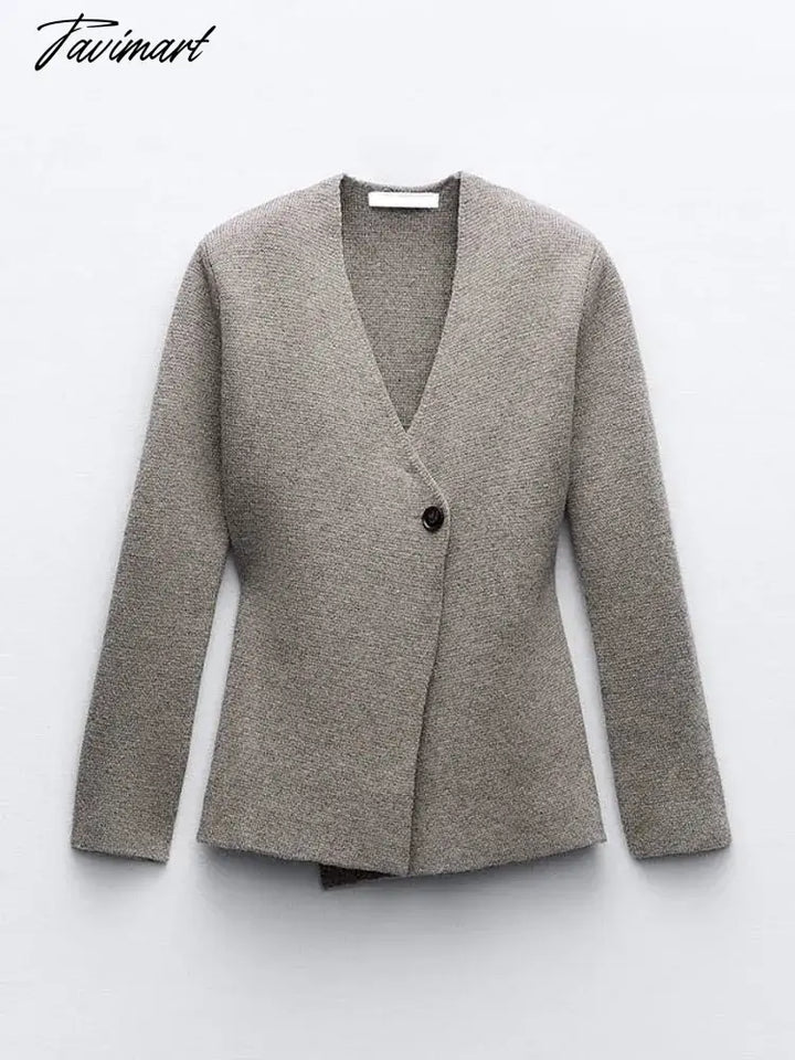 Tavimart Woolen Coats Women Vintage Wool Blends Jacket Autumn Female Casual V - Neck Long Sleeve
