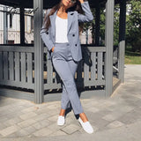 Tavimart Work Pant Suits Ol 2 Piece Sets Double Breasted Striped Blazer Jacket & Zipper Trousers