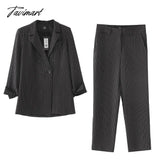 Tavimart Work Pant Suits Ol 2 Piece Sets Double Breasted Striped Blazer Jacket & Zipper Trousers
