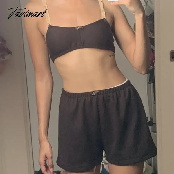 Tavimart Y2K Aesthetics Matching Suit Summer Spaghetti Strap Camisole Crop Tops + Shorts Chic Women