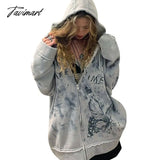 Tavimart Y2K Butterfly Print Hoodies Women Gothic Grunge Long Sleeve Oversize Zip Up Hoodie Jacket