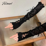 Tavimart - Y2K Fingerless Strapping Gloves Lace Gothic Diy Sunscreen Sleeve Women Lolita Clothing