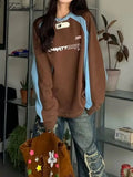 Tavimart Y2K Grunge Patchwork O - Neck Hoodies Women Vintage Long Sleeve Korean Fashion Streetwear