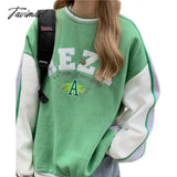 Tavimart Y2K Letter Print Women Long Sleeve Sweatshirt Hoodis Zipper Loose Oversized Streetwear