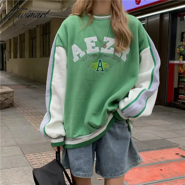 Tavimart Y2K Letter Print Women Long Sleeve Sweatshirt Hoodis Zipper Loose Oversized Streetwear