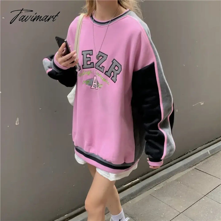 Tavimart Y2K Letter Print Women Long Sleeve Sweatshirt Hoodis Zipper Loose Oversized Streetwear