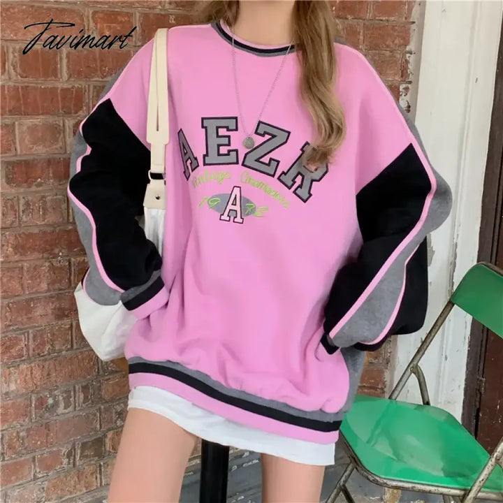 Tavimart Y2K Letter Print Women Long Sleeve Sweatshirt Hoodis Zipper Loose Oversized Streetwear