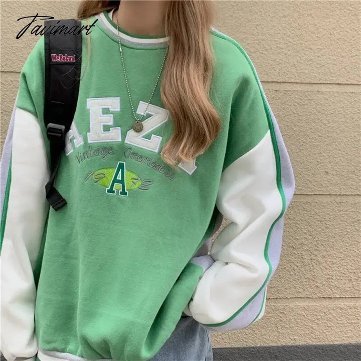 Tavimart Y2K Letter Print Women Long Sleeve Sweatshirt Hoodis Zipper Loose Oversized Streetwear