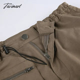 Tavimart Y2K Loose Cargo Skirts Slit Long Multi Pockets Green Low Waist Retro Old School Streetwear