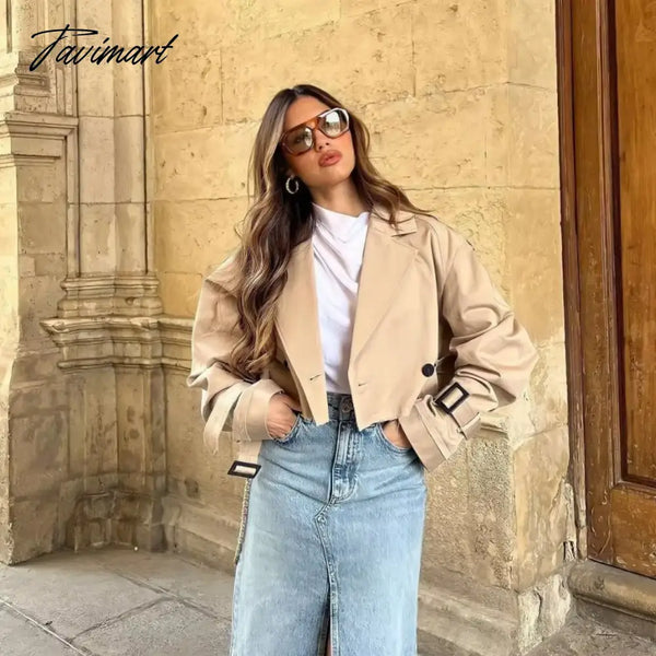 Tavimart Y2K New European And American Style Women’s Short Cut Windbreaker Belt Coat Jacket Women