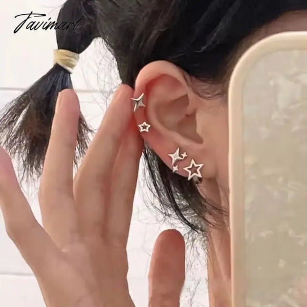 Tavimart Y2K Silver Color Star Hollow Stud Earrings Cool Sweet Ear Buckle Kpop Korean Fashion