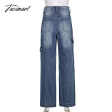 Tavimart Y2K Straight Cargo Jeans Retro Denim Pants Ruched Drawstring Women Trousers Street Indie