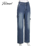 Tavimart Y2K Straight Cargo Jeans Retro Denim Pants Ruched Drawstring Women Trousers Street Indie