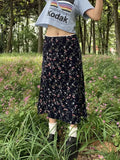 Tavimart - Y2K Vintage Long Floral Skirt Women Fairy Core Low Waist Bodycon Patchwork Midi Pencil