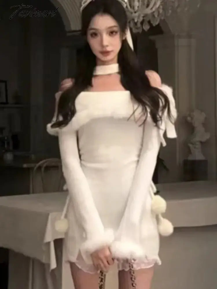 Tavimart Y2K Winter Christmas Party Dress Women Sexy Slash Neck Off Sh   tavimart