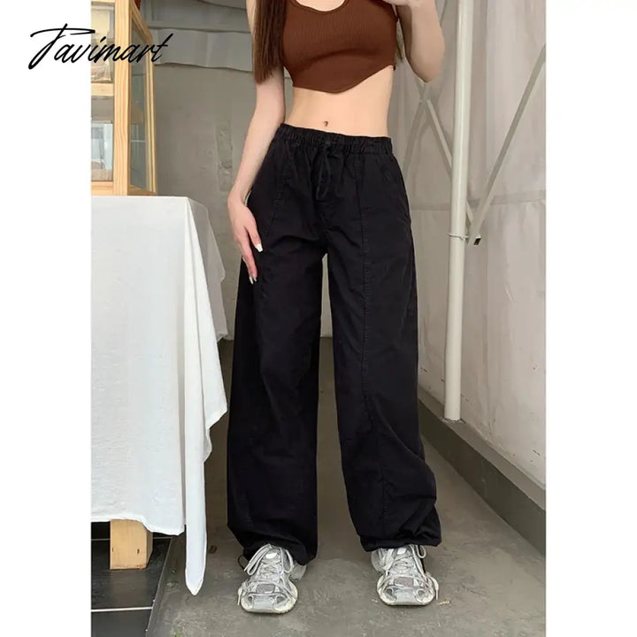 Tavimart - Y2K Women Casual White Baggy Wide Leg Sweatpants Fashion Vintage Chic Drawstring