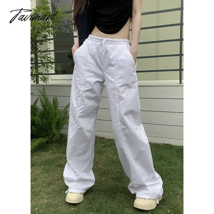 Tavimart - Y2K Women Casual White Baggy Wide Leg Sweatpants Fashion Vintage Chic Drawstring