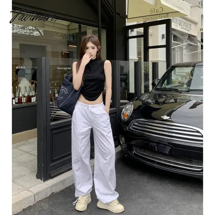 Tavimart - Y2K Women Casual White Baggy Wide Leg Sweatpants Fashion Vintage Chic Drawstring