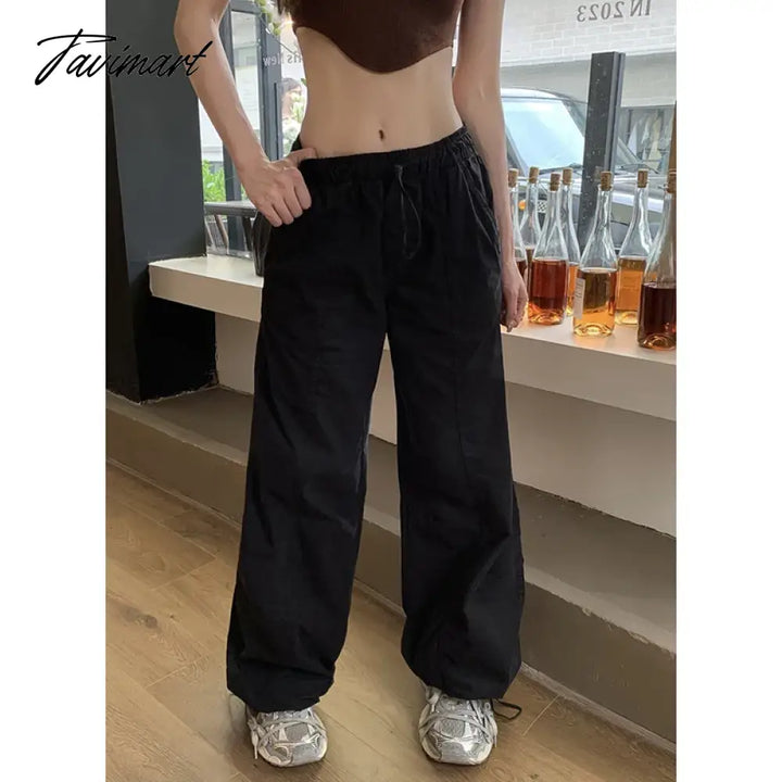 Tavimart - Y2K Women Casual White Baggy Wide Leg Sweatpants Fashion Vintage Chic Drawstring