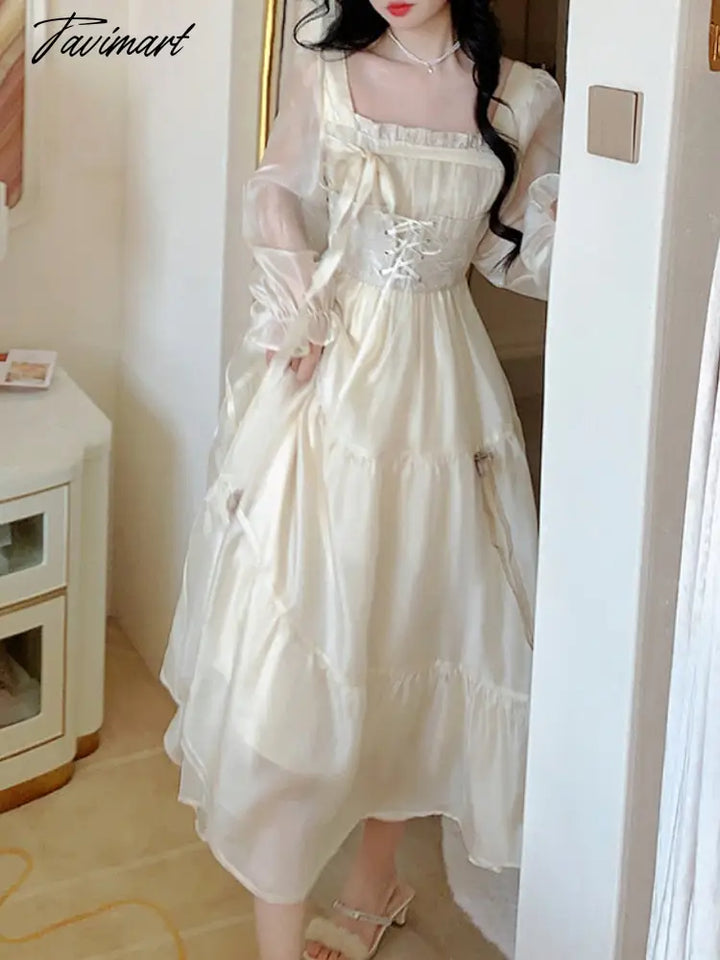 Tavimart Yellow French Vintage Fairy Dress Women Bandage Elegant Eveni tavimart Tavimart Yellow French Vintage Fairy Dress Women Bandage Elegant Eveni tavimart