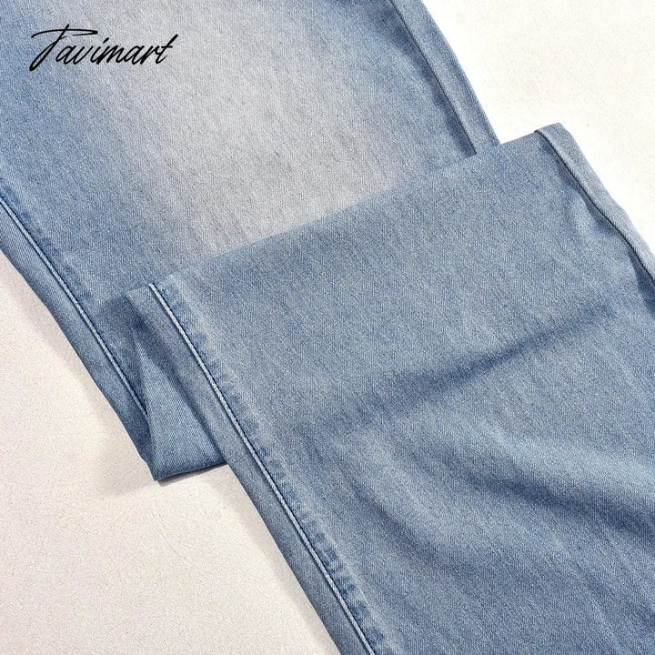 Tavimart - Zipper Fly Loose Long Straight-Leg Pants Tie Flowers Wide Leg Denim Fashion Summer Light