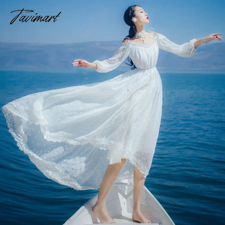 Tavmart New Fashion Chiffon Harness Dress Female Summer Retro Mori Girl Lace Beach Women Party