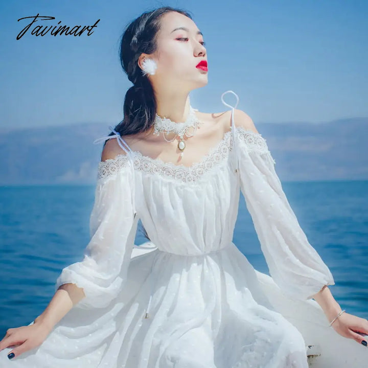 Tavmart New Fashion Chiffon Harness Dress Female Summer Retro Mori Girl Lace Beach Women Party