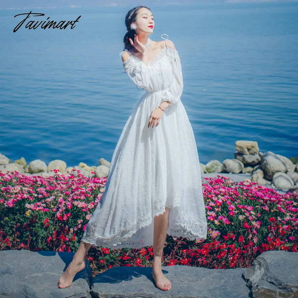 Tavmart New Fashion Chiffon Harness Dress Female Summer Retro Mori Girl Lace Beach Women Party