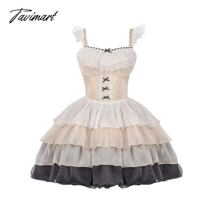 Tavmart Paris Sunset Fashion Loli Jsk Waist Fishbone Large Swing Gauze Lolita Summer Dress Japanese