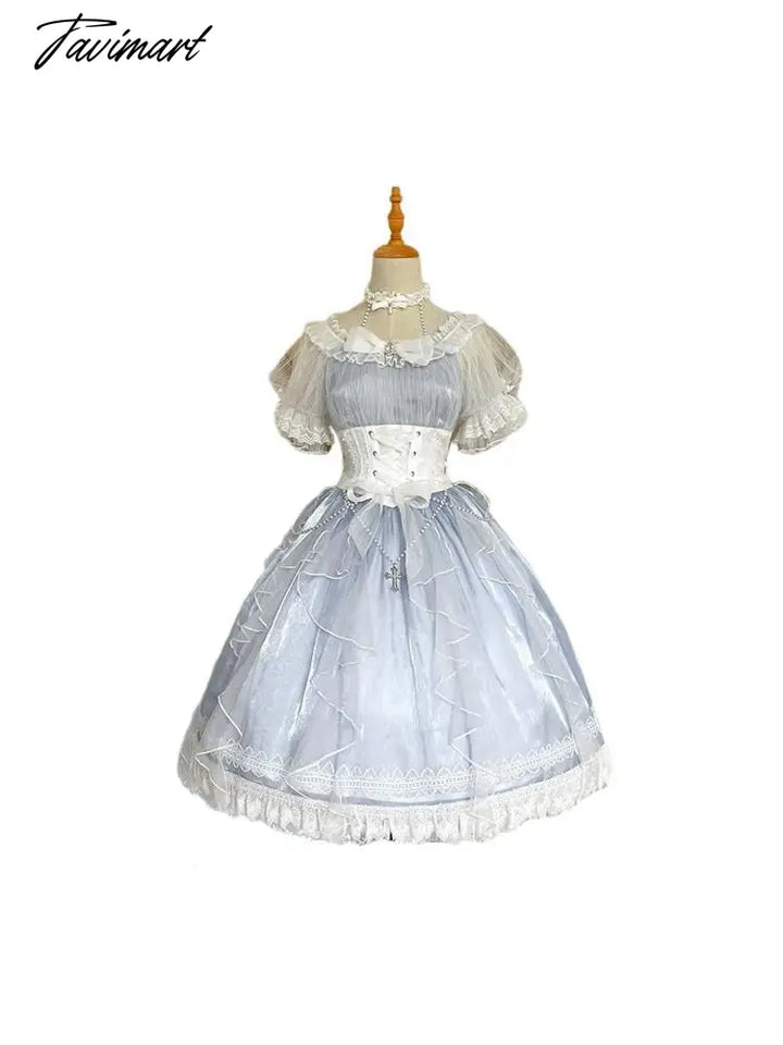 Tavmart Princess Wedding Tea Party Lolita Op Elegant Sweet Girl Dress Lace Bubble Short Sleeve