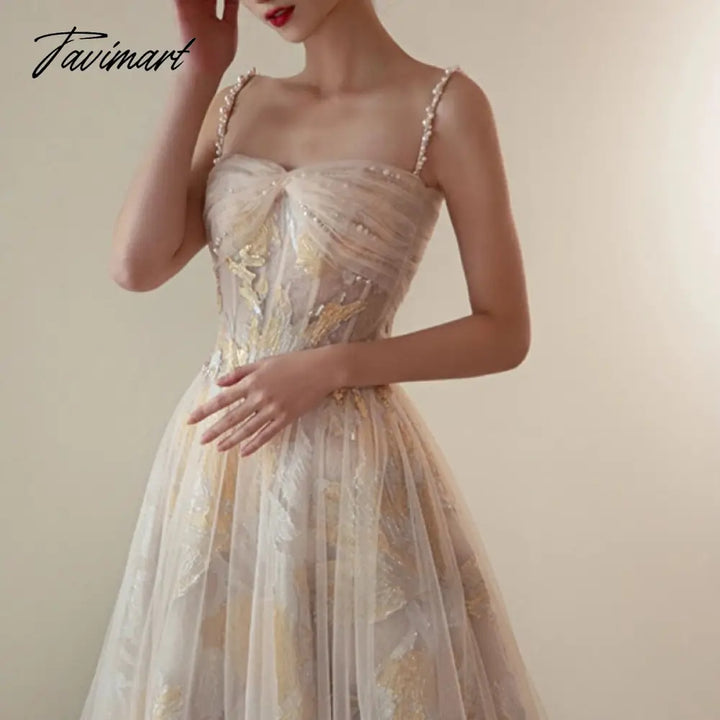 Temperament Printed Simple Elegant Sling Evening Dresses Mesh Bow Design Princess Prom Dress Slim