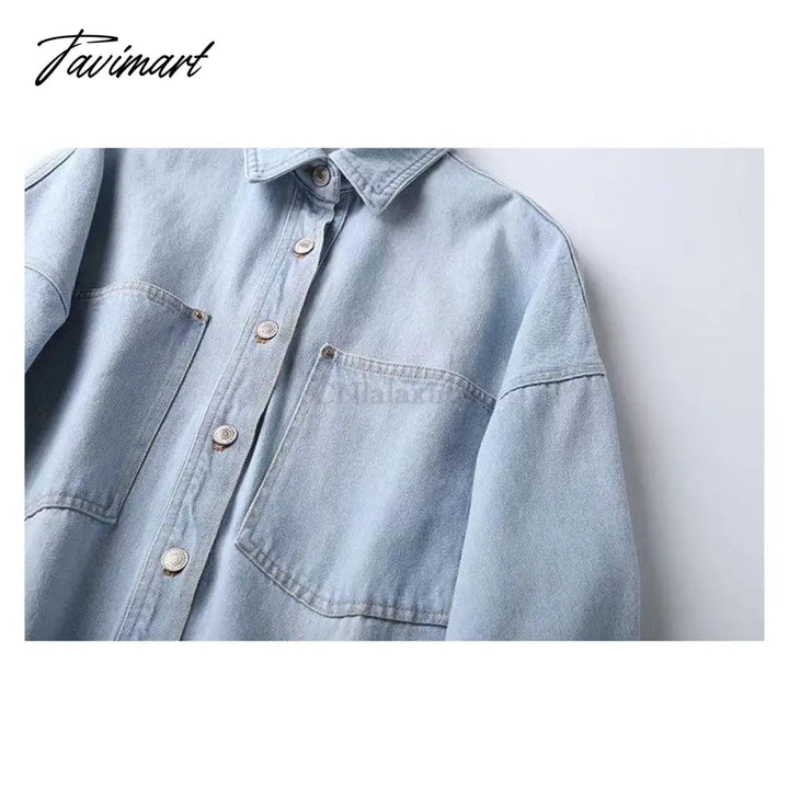 Woman Spring Denim Shirt Coat Women Long Sleeve Pocket Cardigan Streetwear Jacket Harajuku Cowboy