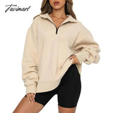 Women’s Autumn Oversized Quarter 1/4 Zip Sweatshirts Lapel Collar Long Sleeve Drop Shoulder Solid