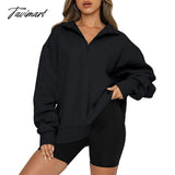 Women’s Autumn Oversized Quarter 1/4 Zip Sweatshirts Lapel Collar Long Sleeve Drop Shoulder Solid