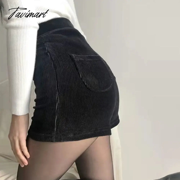 Women’s Black Goth Pants Shorts High Waist Spring Autumn Fashion Tight Sexy Stretch Y2K Corduroy