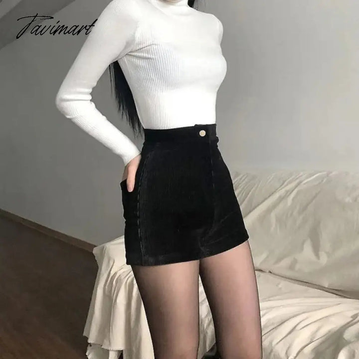 Women’s Black Goth Pants Shorts High Waist Spring Autumn Fashion Tight Sexy Stretch Y2K Corduroy